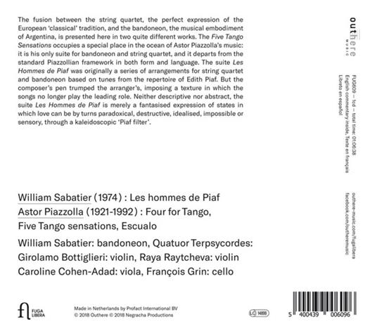 Les hommes de Piaf / Four for Tango - CD Audio di Astor Piazzolla,William Sabatier,Quatuor Terpsycordes - 2