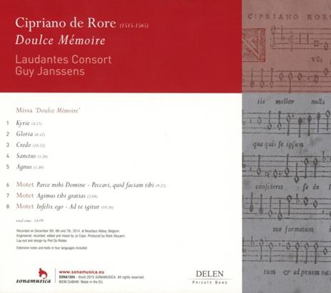 Doulce Memoire - CD Audio di Cypriano De Rore,Laudantes Consort,Guy Janssens - 2