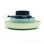 Nattou 877008 - Set da tavola in silicone per bambini, 4 pezzi, completo con piatto, ciotola, tazza, cucchiaio -  azzurro e verde