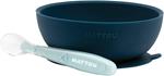 Nattou 877145 - Set di stoviglie in silicone per bambini, antiscivolo, con cucchiaio, senza BPA, colore: blu navy/azzurro