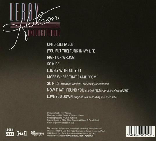 Unforgettable - CD Audio di Leroy Hutson - 2