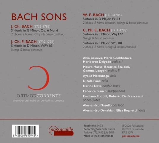 Bach Sons - CD Audio di Carl Philipp Emanuel Bach,Johann Christian Bach,Wilhelm Friedemann Bach,Johann Christoph Friedrich Bach,Controcorrente Orchestra - 2