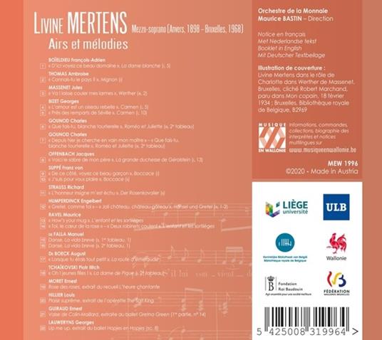 Airs Et Melodies - CD Audio di Livine Mertens - 2