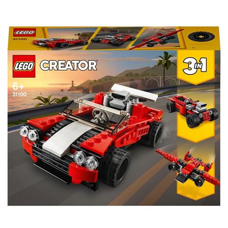 LEGO Creator 31100 3 in 1 Auto Sportiva - Hot Rod - Kit di Costruzione Aereo, Giocattoli per Bambini e Bambine