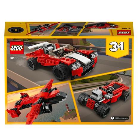 LEGO Creator 31100 3 in 1 Auto Sportiva - Hot Rod - Kit di Costruzione Aereo, Giocattoli per Bambini e Bambine - 10