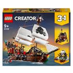 LEGO Creator 31109 Galeone dei Pirati, Set 3 in 1 con Nave Giocattolo, Locanda e Isola del Teschio, Minifigure e Squalo