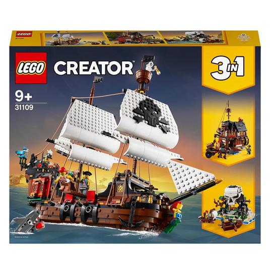 LEGO Creator 31109 Galeone dei Pirati, Set 3 in 1 con Nave Giocattolo,  Locanda e Isola del Teschio, Minifigure e Squalo - LEGO - Creator -  Imbarcazioni - Giocattoli
