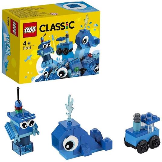 LEGO Classic 11006 Mattoncini Blu Creativi, Giochi Educativi per Bambini di 4+ Anni, con Balena, Treno e Robot Giocattolo - 2