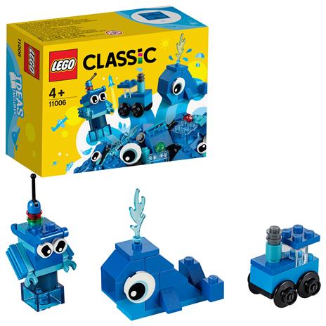 LEGO Classic 11006 Mattoncini Blu Creativi, Giochi Educativi per Bambini di 4+ Anni, con Balena, Treno e Robot Giocattolo - 14