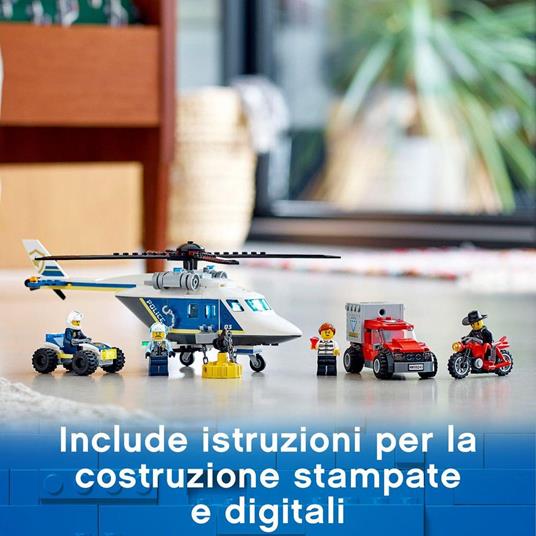 LEGO City 60243 Inseguimento sullElicottero della Polizia con Quad ATV, Moto, Camion, Kit di Costruzione Giocattoli - 6