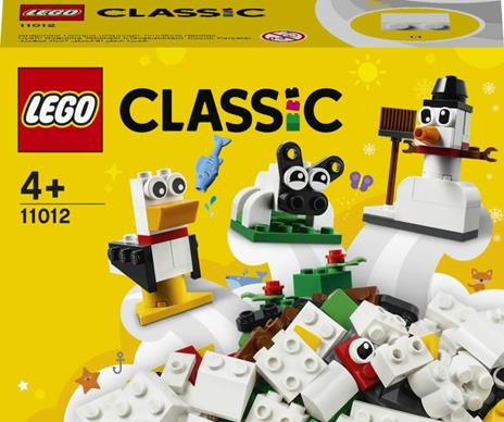LEGO Classic 11012 Mattoncini Bianchi Creativi, Set di Costruzioni per Bambini 4+ Anni con Pupazzo di Neve, Pecora e Gabbiano - 11