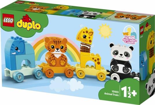 LEGO DUPLO My First 10955 Il Treno degli Animali, con Elefante, Tigre, Panda e Giraffa, Giochi Educativi Bambini 1,5+ Anni - 10