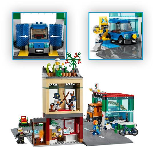 LEGO City 60292 Centro Città con Autolavaggio, Moto, Bici e Camion Giocattolo, Piattaforme Stradali e 8 Minifigure - 6