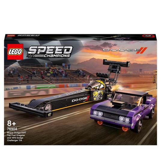 LEGO Speed Champions 76904 Mopar Dodge//SRT Top Fuel Dragster e 1970 Dodge Challenger T/A, Macchine Giocattolo per Bambini