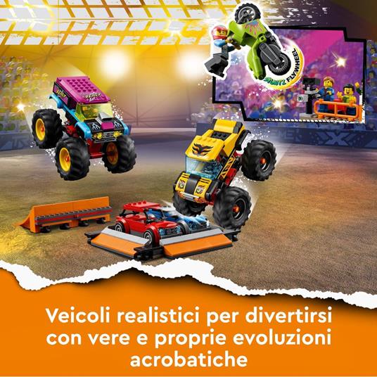 LEGO City 60295 Stuntz Arena dello Stunt Show, Set con 2 Monster Truck Giocattolo, 2 Automobiline, Moto Giocattolo - 4