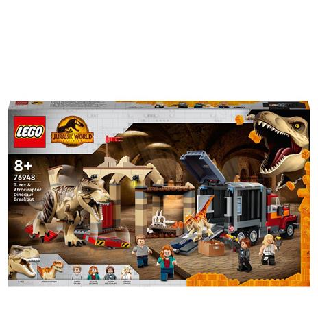 LEGO Jurassic World 76948 La Fuga del T. rex e dellAtrociraptor, Giochi per Bambini di 8+ Anni con Dinosauri Giocattolo