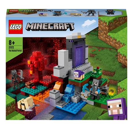 LEGO Minecraft 21172 Il Portale in Rovina, Set Giocattoli per Bambini con Steve, la Pecorella e il Baby Hoglin