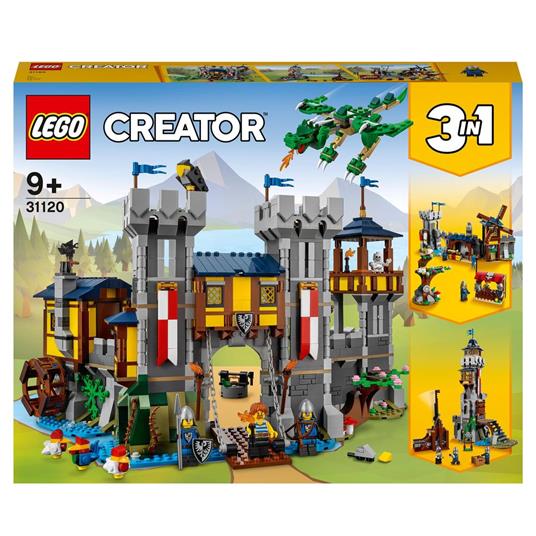 LEGO Creator 31120 3 in 1 Castello Medievale, Torre e Mercato con Catapulta  e Drago Giocattolo, Include 3 Minifigure - LEGO - Creator - Edifici e  architettura - Giocattoli