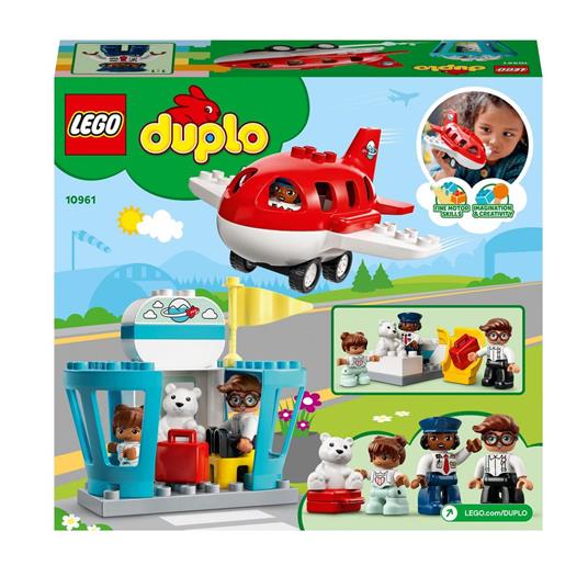 LEGO DUPLO Town 10961 Aereo e Aeroporto Giocattolo per Bambini di 2 Anni  con 3 Minifigure, Aeroplano e Torre di Controllo
