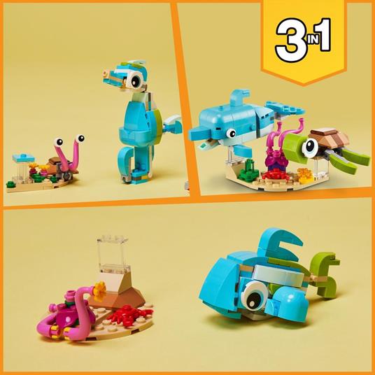 LEGO Creator 31128 3in1 Delfino e Tartaruga, Set con Animali, Cavalluccio e Lumaca di Mare, Giochi per Bambini di 6+ Anni - 6