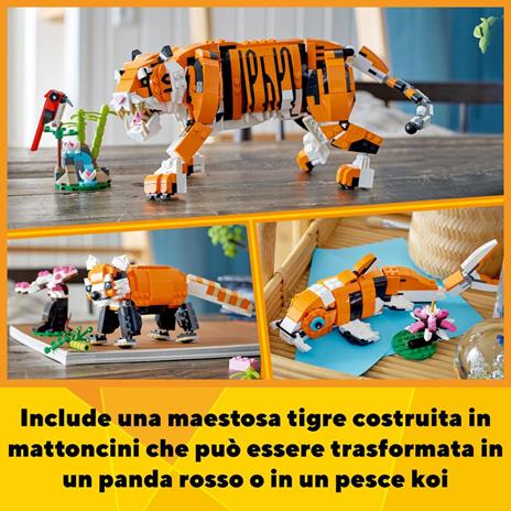 LEGO Creator 31129 3 in 1 Tigre Maestosa, si Trasforma in Panda o Pesce, Giocattolo Creativo con Animali, Regalo 9+ Anni - 3