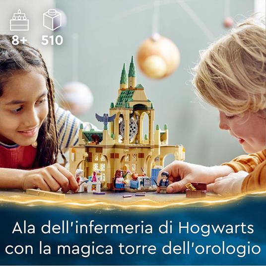 LEGO Harry Potter 76398 Ala dellinfermeria di Hogwarts, con Minifigure Ron Weasley e Hermione Granger, Torre dell'Orologio - 2