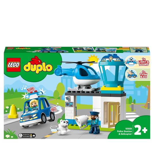 LEGO DUPLO 10959 Stazione Di Polizia ed Elicottero, Set per Bambini di 2+ Anni, Macchina Giocattolo con Luci e Sirene