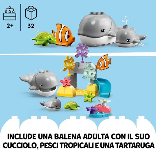 LEGO DUPLO 10972 Animali dellOceano, Giochi Educativi per Bambini dai 2 Anni con Tartaruga Giocattolo, Tappetino da Gioco - 5