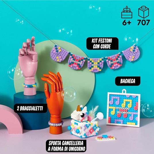 LEGO DOTS 41962 Family Pack Creativo - Unicorno, Regalo per Bambine e Bambini, Set 5in1, Scatola Portaoggetti e Braccialetti - 2