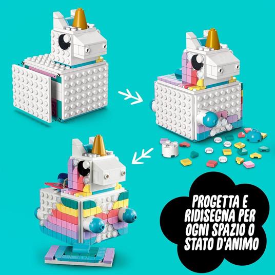 LEGO DOTS 41962 Family Pack Creativo - Unicorno, Regalo per Bambine e Bambini, Set 5in1, Scatola Portaoggetti e Braccialetti - 5
