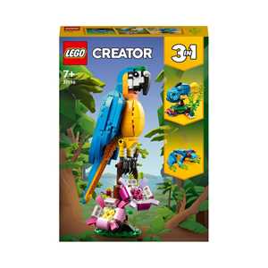 Giocattolo LEGO Creator 31136 Pappagallo Esotico, Set 3 in 1 con Pesce e Rana, Animali Giocattolo, Giochi Creativi per Bambini da 7 Anni LEGO