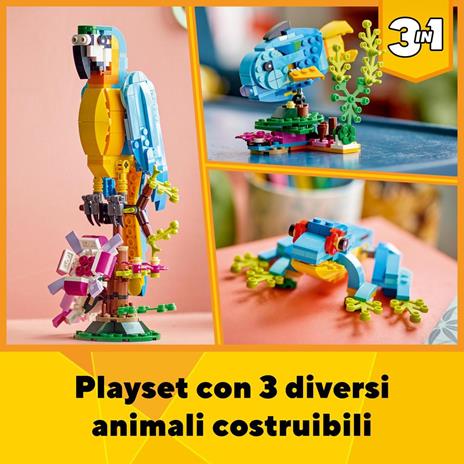 LEGO Creator 31136 Pappagallo Esotico, Set 3 in 1 con Pesce e Rana, Animali Giocattolo, Giochi Creativi per Bambini da 7 Anni - 3