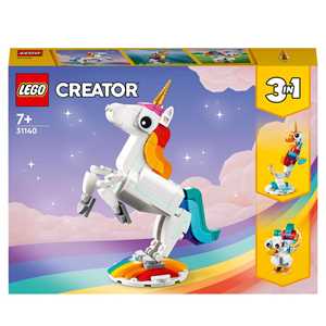 Giocattolo LEGO Creator 31140 Unicorno Magico con Arcobaleno, Set 3 in 1 con Animali Giocattolo Fantastici, Cavalluccio Marino e Pavone LEGO