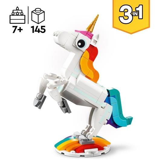 LEGO Creator 31140 Unicorno Magico con Arcobaleno, Set 3 in 1 con Animali Giocattolo Fantastici, Cavalluccio Marino e Pavone - 3
