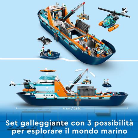 LEGO City 60368 Esploratore Artico, Grande Nave Giocattolo Galleggiante con Elicottero, Gommone, Sottomarino e Relitto Barca - 3