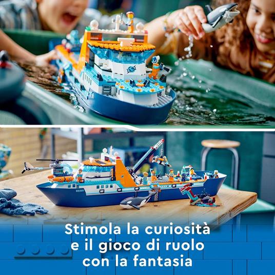 LEGO City 60368 Esploratore Artico, Grande Nave Giocattolo Galleggiante con Elicottero, Gommone, Sottomarino e Relitto Barca - 6