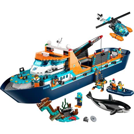 LEGO City 60368 Esploratore Artico, Grande Nave Giocattolo Galleggiante con Elicottero, Gommone, Sottomarino e Relitto Barca - 8