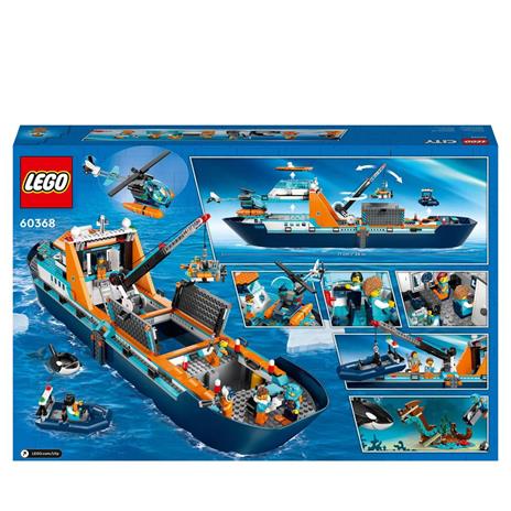 LEGO City 60368 Esploratore Artico, Grande Nave Giocattolo Galleggiante con Elicottero, Gommone, Sottomarino e Relitto Barca - 9