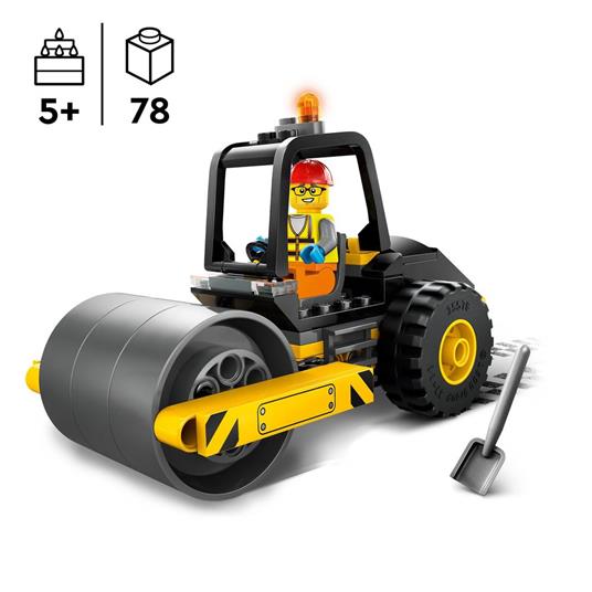 LEGO City 60401 Rullo Compressore Set di Costruzioni Giocattolo per Bambini di 5+ Anni Veicolo da Cantiere con Operaio Edile - 3