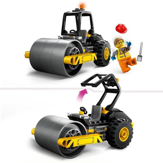 LEGO City 60401 Rullo Compressore Set di Costruzioni Giocattolo per Bambini di 5+ Anni Veicolo da Cantiere con Operaio Edile - 4