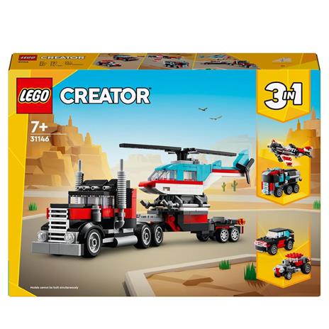 LEGO Creator 31146 3in1 Autocarro con Elicottero, Giochi per Bambini 7+ Anni Ricostruibile in Aereo e Cisterna o Auto e SUV
