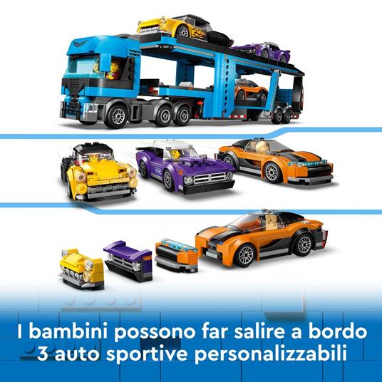 LEGO City 60408 Camion Trasportatore con Auto Sportive, Giochi per Bambini 7+, Autocarro con Rimorchio e 3 Modelli di Macchine - 4