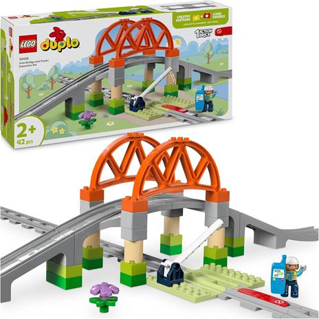 LEGO DUPLO 10426 Pack di Espansione Ponte e Binari Ferroviari, Giochi Didattici per Bambini 2+, Elementi per Treno Giocattolo