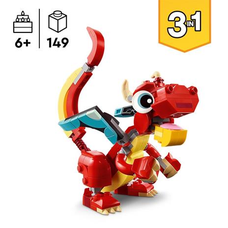 LEGO Creator 31145 3in1 Drago Rosso, Giochi per Bambini di 6+ Anni, Action Figure Ricostruibile in Pesce e Fenice Giocattolo - 3
