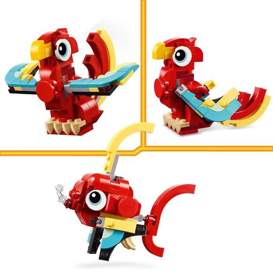 LEGO Creator 31145 3in1 Drago Rosso, Giochi per Bambini di 6+ Anni, Action Figure Ricostruibile in Pesce e Fenice Giocattolo - 5
