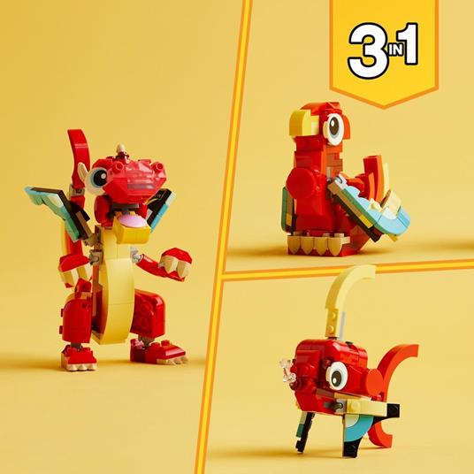 LEGO Creator 31145 3in1 Drago Rosso, Giochi per Bambini di 6+ Anni, Action Figure Ricostruibile in Pesce e Fenice Giocattolo - 6