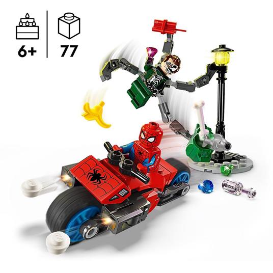 LEGO Marvel 76275 Inseguimento Sulla Moto: Spider-Man vs. Doc Ock Motocicletta Giocattolo Spara Ragnatele per Bambini 6+ Anni - 3