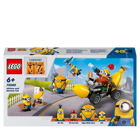 LEGO Cattivissimo Me 75580 I Minions e lAuto Banana, Macchina Giocattolo da Costruire, Giochi per Bambini 6+, Idea Regalo