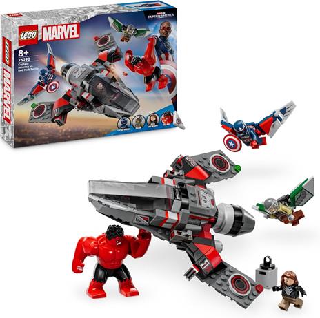 LEGO Marvel 76292 Battaglia Captain America vs. Hulk Rosso con Aereo Giocattolo e Minifigure dei Supereroi, Giochi Bambini 8+