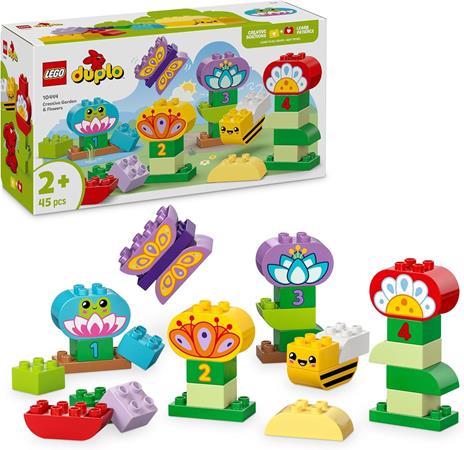 LEGO DUPLO 10444 Giardino e Fiori Creativi, Giochi Educativi per l'Apprendimento dei Numeri Bambini 2+ con Animali Giocattolo